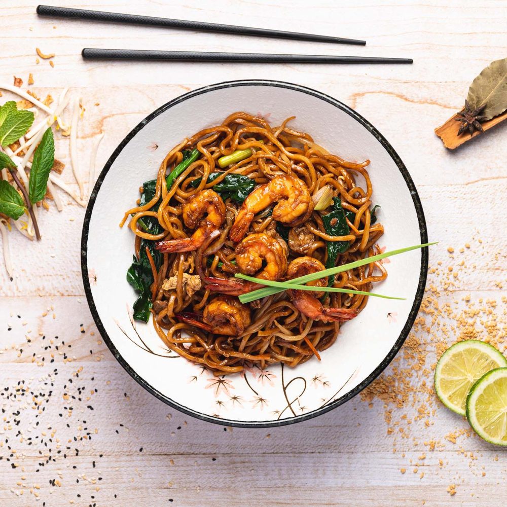 Crevettes sautées au sésame et sauce tamari