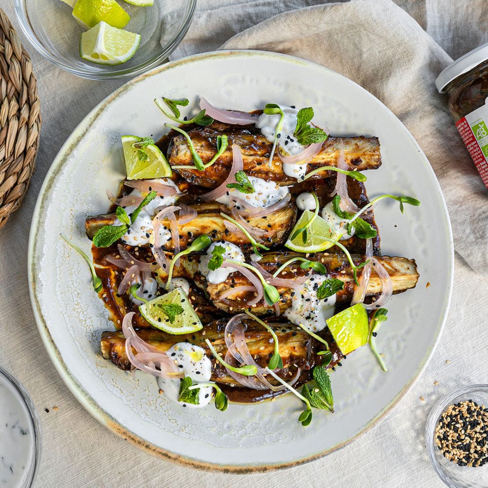 Aubergines caramélisées au miso